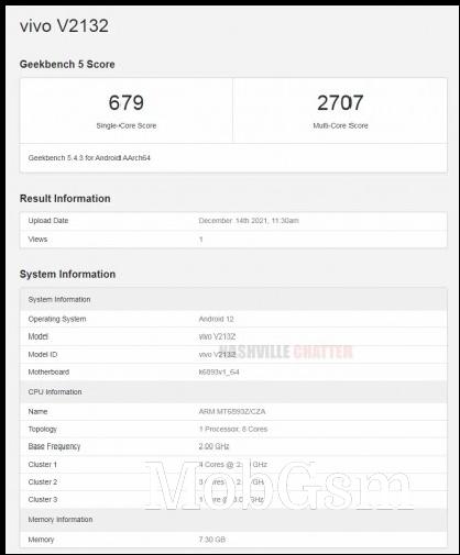 vivo V2123 Geekbench scorecard (via: Nashville Chatter)