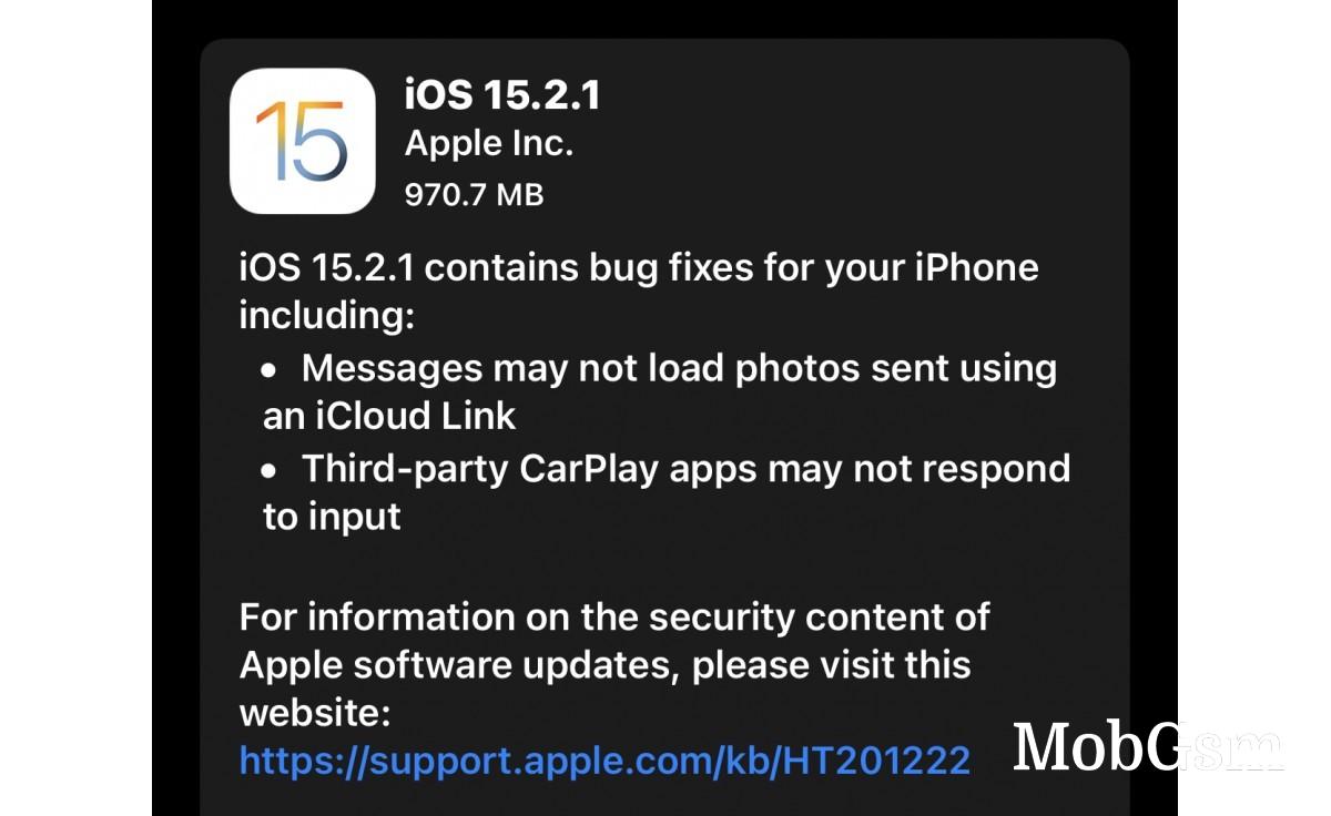 Apple releases iOS 15.2.1 and iPadOS 15.2.1