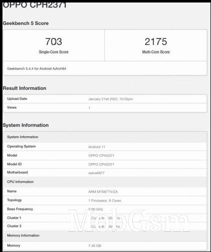 Oppo CPH2371 on Geekbench