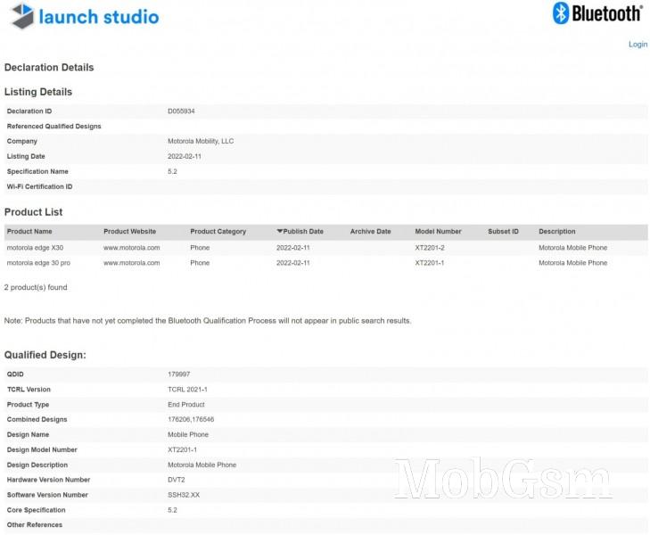 Bluetooth certification confirms the Motorola Edge 30 Pro is a rebranded Edge X30