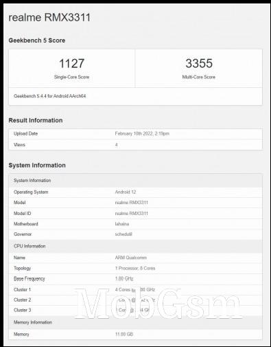 Realme GT2 (RMX3311) on Geekbench