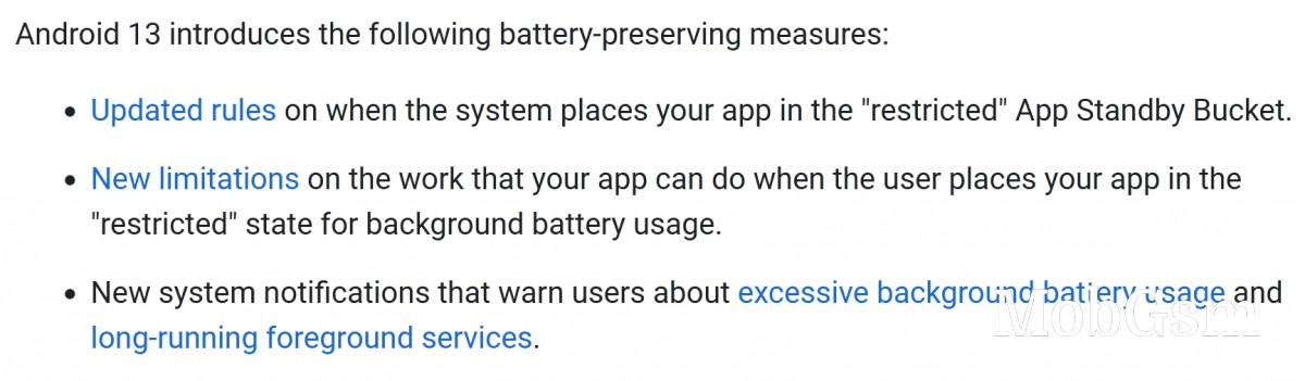 Android 13 will notify users of high app background battery usage using complex monitoring