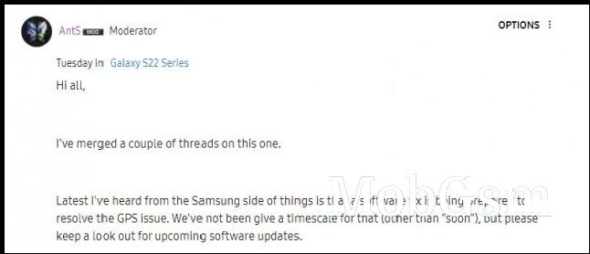 Samsung community forum Moderator comment