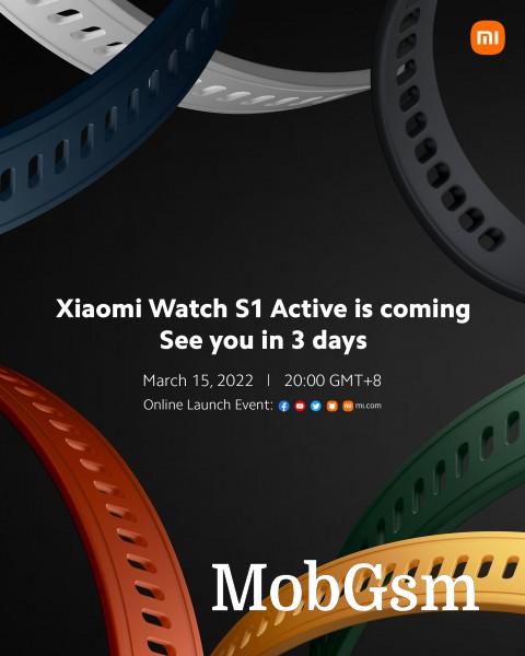 Xiaomi Watch S1 Active is coming on March 15