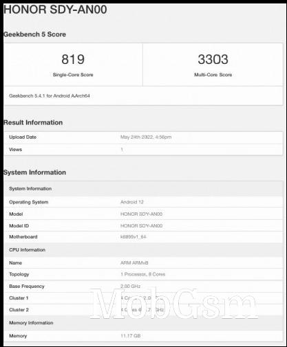 Honor 70 Pro Geekbench scorecard