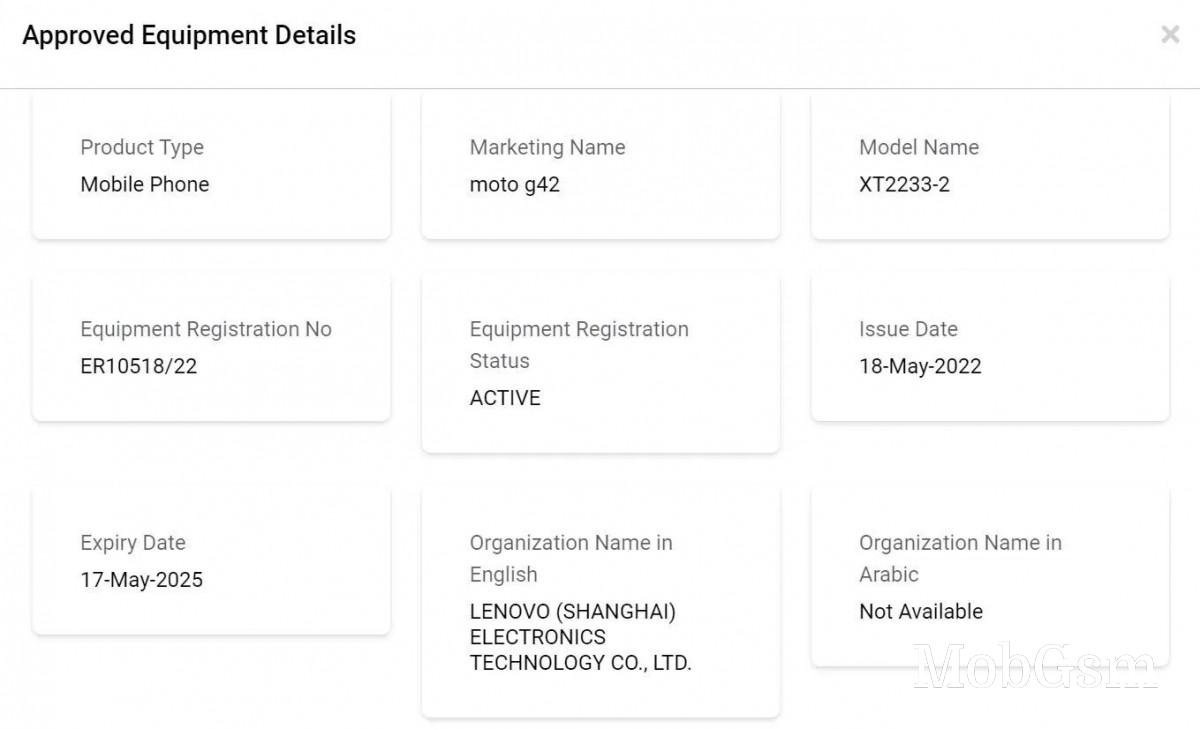 Motorola Moto G42 renders and certifications surface