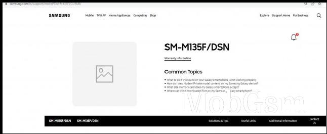 Galaxy M13 5G support page