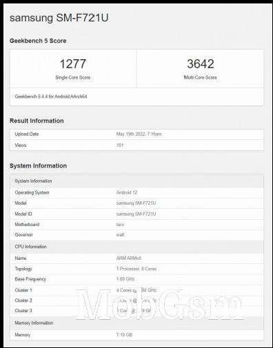 Samsung Galaxy Z Flip4 Geekbench listing