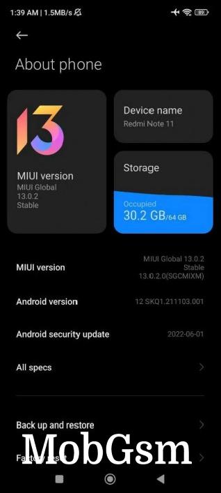 Android 12 for the Redmi Note 11