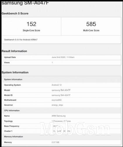 Samsung Galaxy A04s Geekbench scorecard