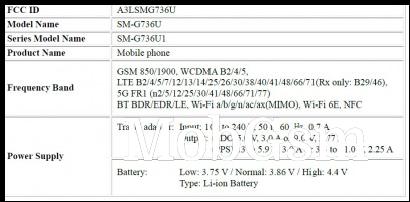 Samsung Galaxy Xcover6 Pro (SM-G73U) FCC listings