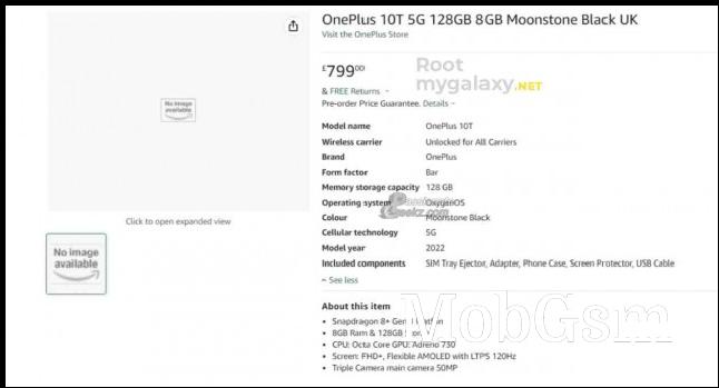 OnePlus 10T listing on Amazon UK