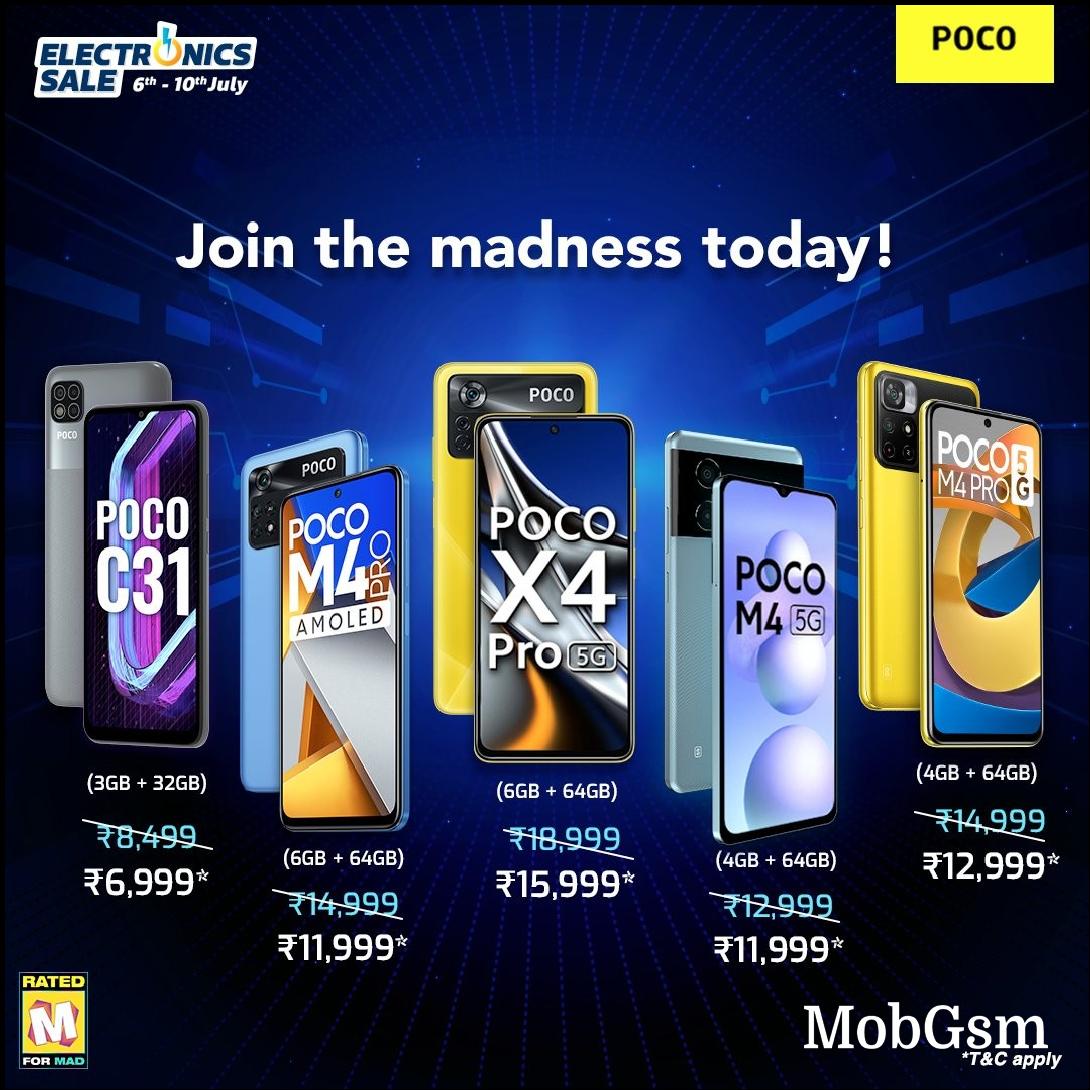 Flipkart has slashed the prices of the Poco X4 Pro 5G, several M4 models and the C31 