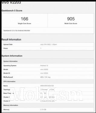 Geekbench scorecards: vivo Y02s (V2203)