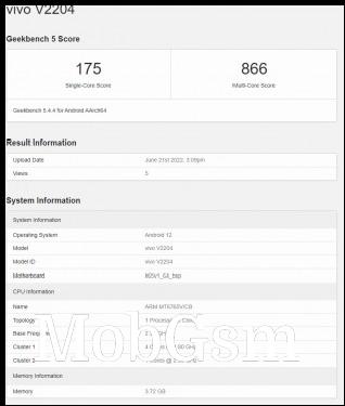 Geekbench scorecards: vivo Y16 (V2204)