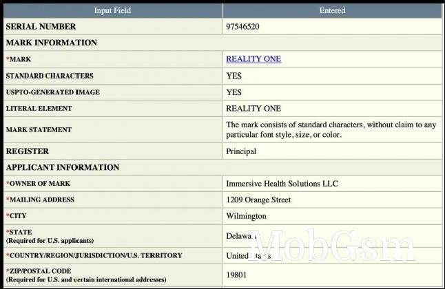 USPTO patent filling for Reality One