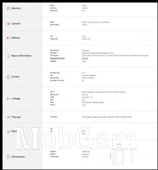 Samsung Galaxy Z Flip4 and its listed specs (machine translated)