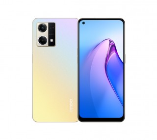 Oppo Reno8 4G in Dawnlight Gold and Starlight Black