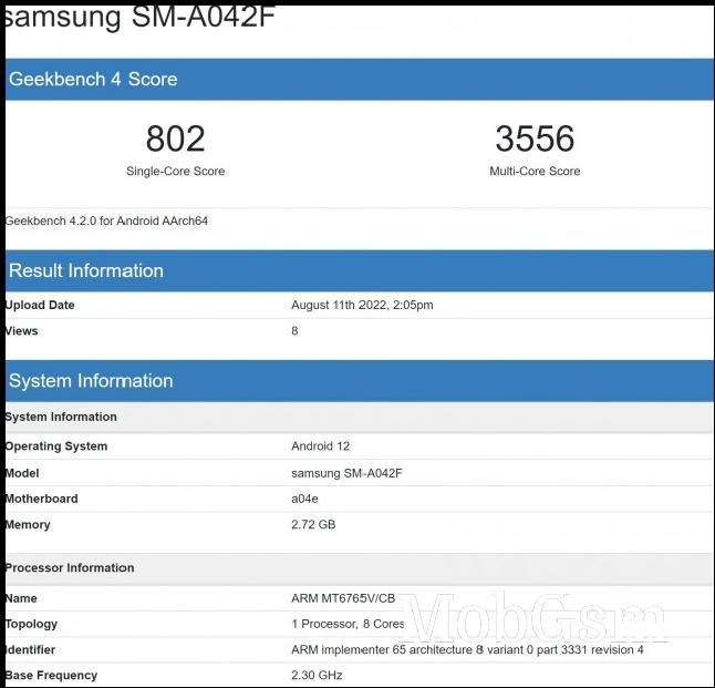 Samsung Galaxy A04 Core on Geekbench