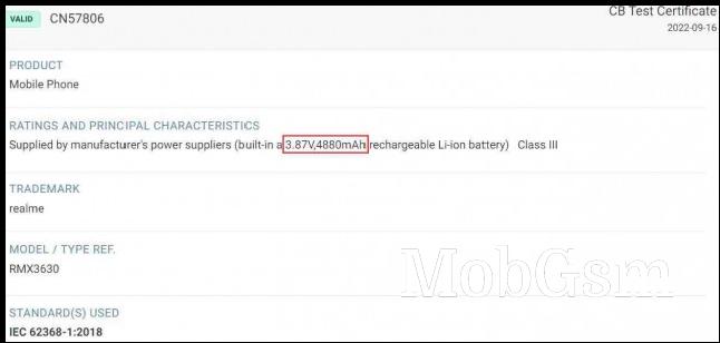 Realme RMX 3630 certification on CB Test database