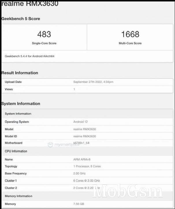 Geekbench reveals MediaTek Helio G99 on the Realme 10 