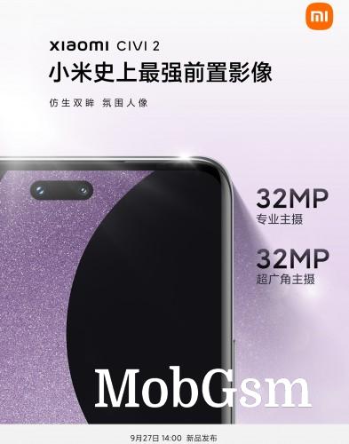 Xiaomi Civi 2 will feature dual front cameras, centered pill-shaped cutout