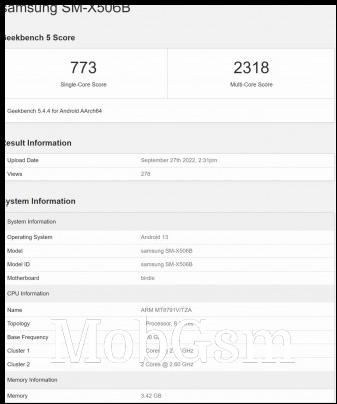 This Geekbench result allegedly comes from a Samsung Galaxy Tab S8 FE