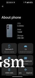 Asus Zenfone 9 running Android 13