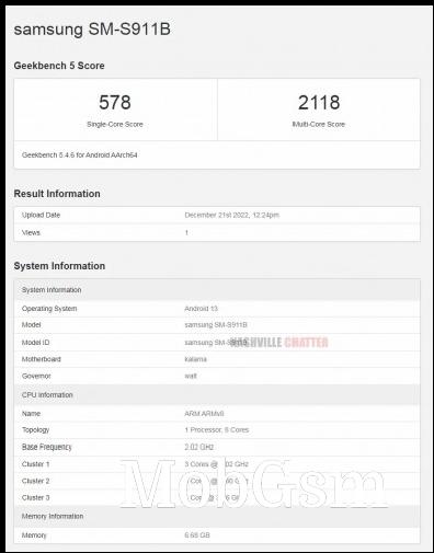 Galaxy S23 (SM-S911B) Geekbench scorecard