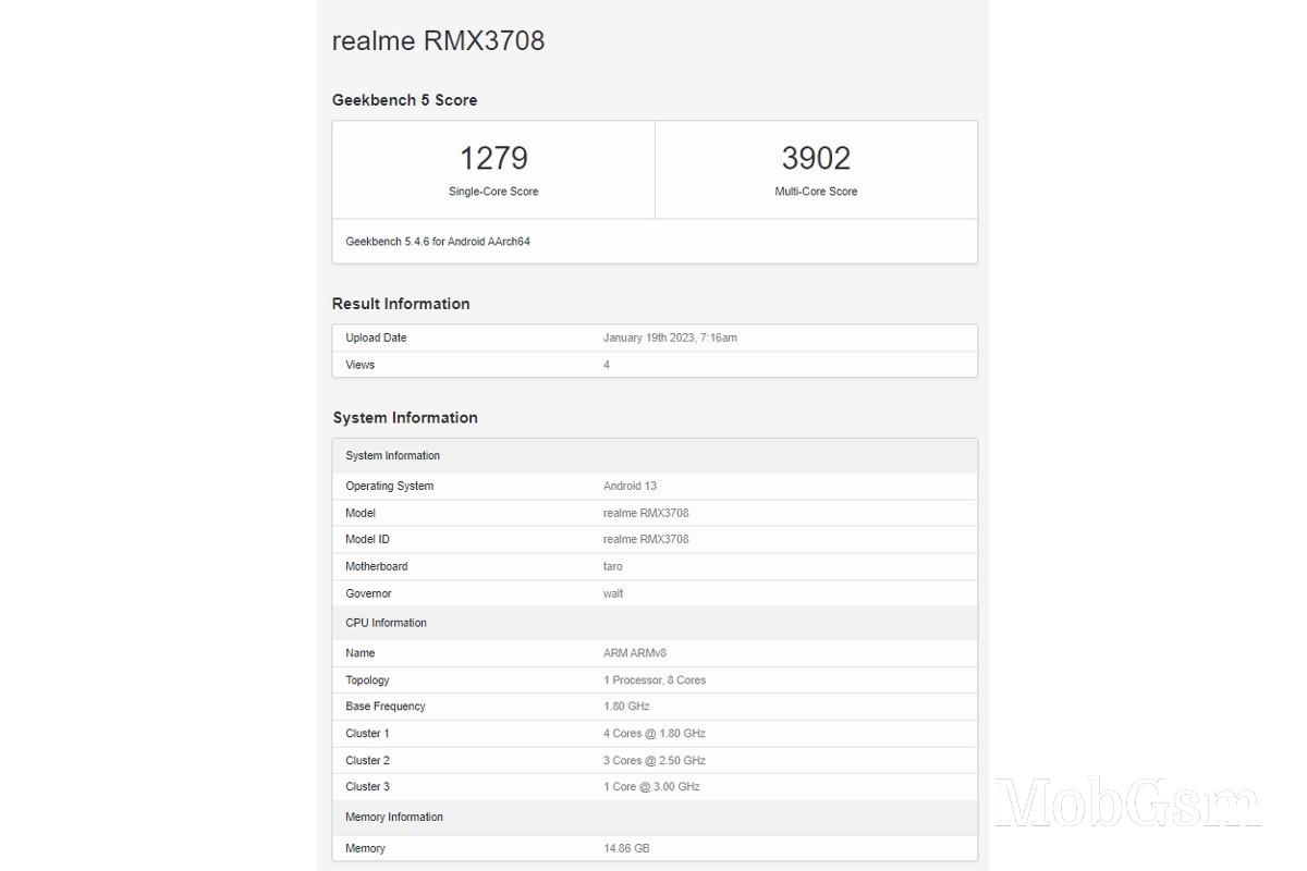 Realme GT Neo 5 seemingly passes through Geekbench with 16GB of RAM