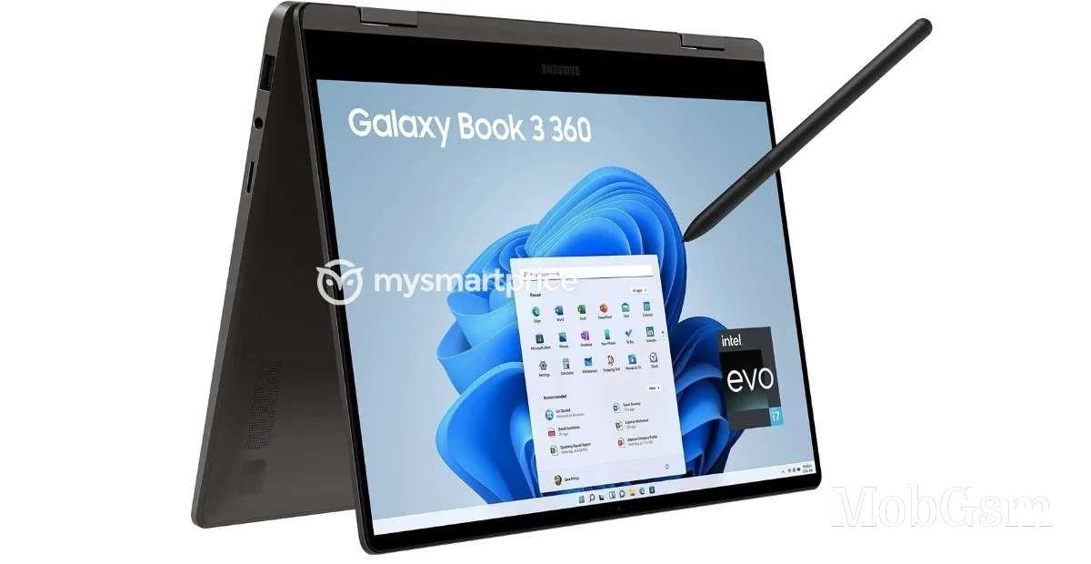 Here are renders of the Galaxy Book3 360, Book3 Pro, and Book3 Pro 360 laptops