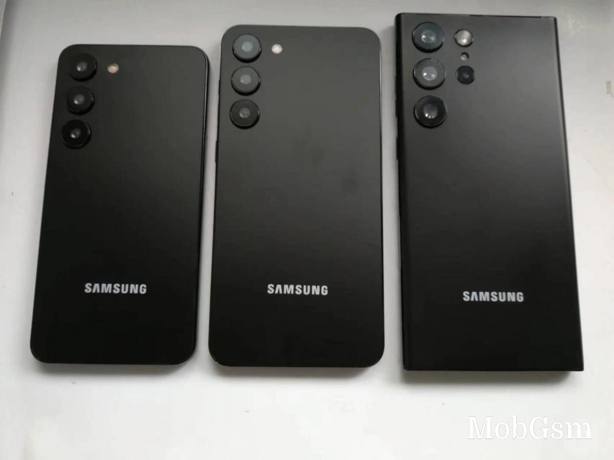 Samsung Galaxy S23, S23+ and S23 Ultra dummies pictured side by side