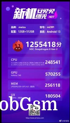 AnTuTu result from the Meizu m2391 (possibly the Meizu 20 Pro)