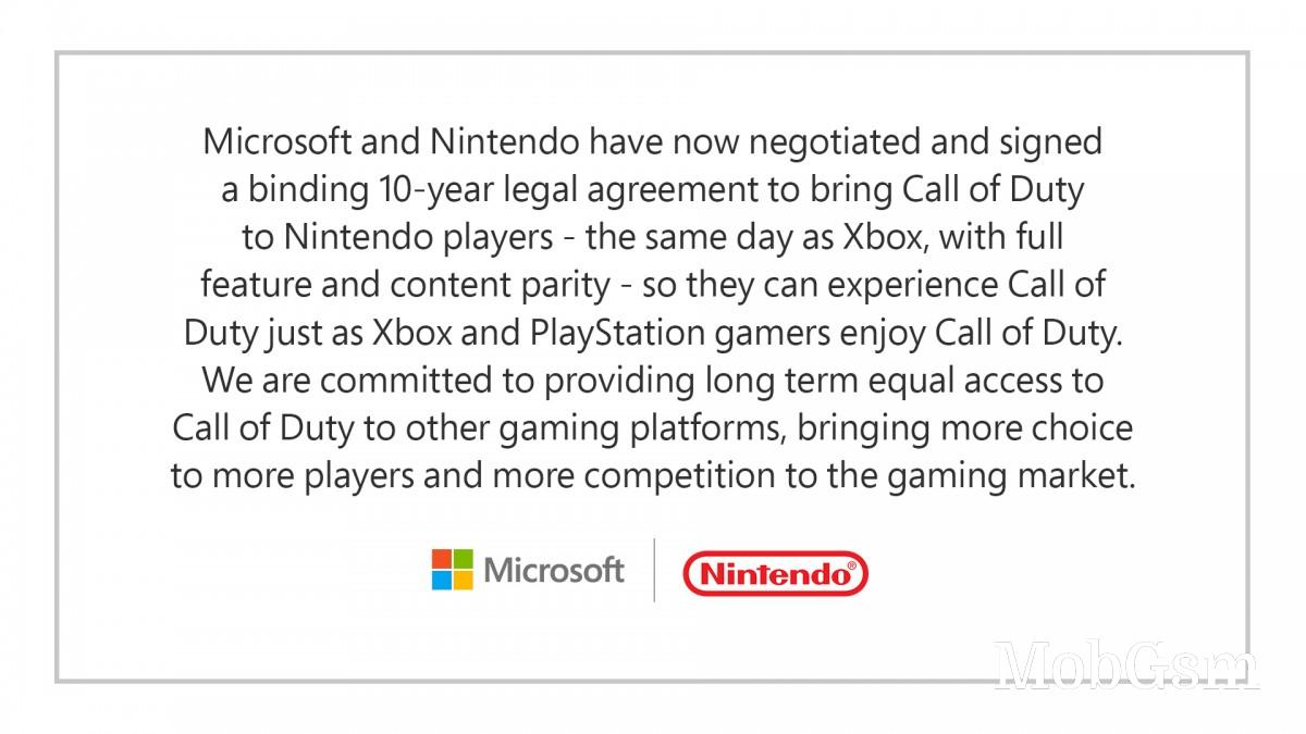 Microsoft signs 10 year deal with Nintendo to ensure same-day releases for CoD, other games