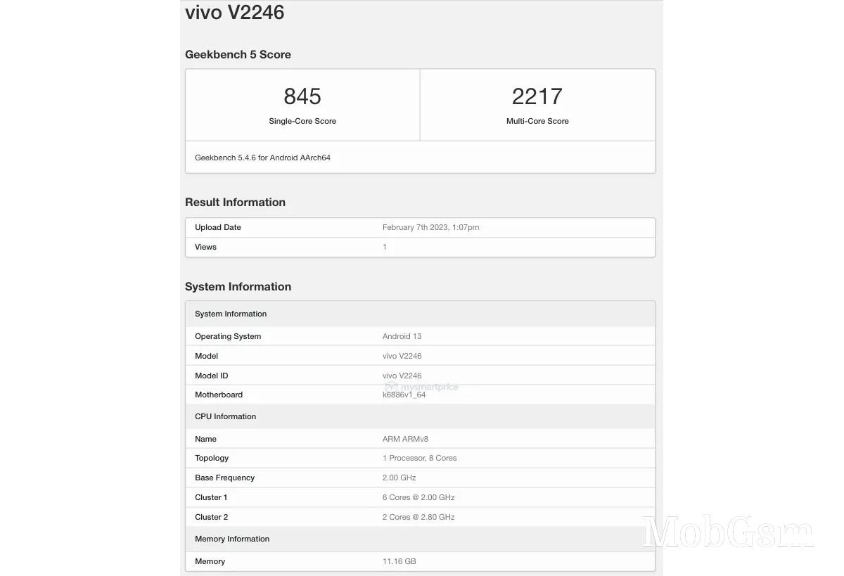 vivo V27 5G visits Geekbench with 12GB RAM, unknown MediaTek chipset