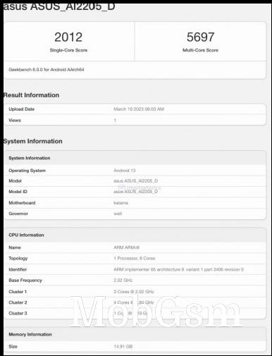 Asus ROG Phone 7D test run on Geekbench