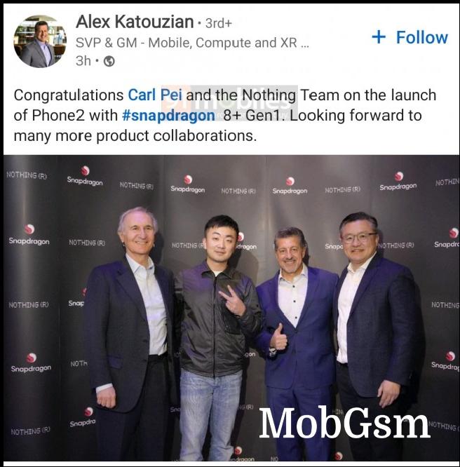 Qualcomm exec confirms Snapdragon 8+ Gen 1 chipset for Nothing Phone (2)