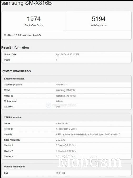 Alleged Galaxy Tab S9+ Geekbench listing