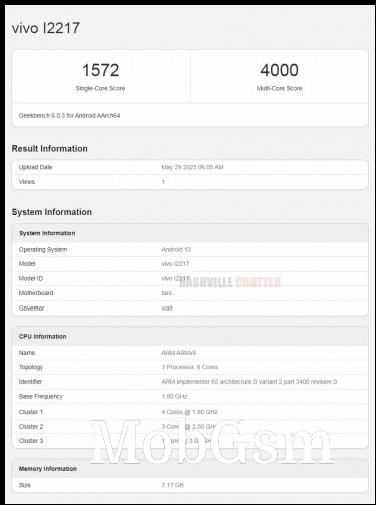 vivo I2217 Geekbench scorecard