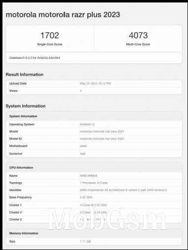 Moto Razr+ 2023 on Geekbench