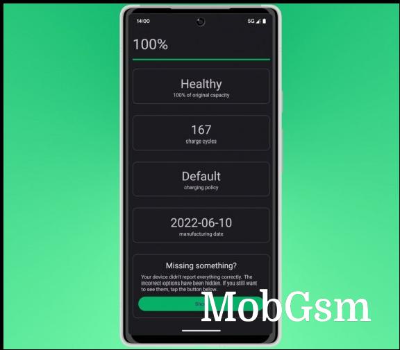 Device battery status reported by the Batt app