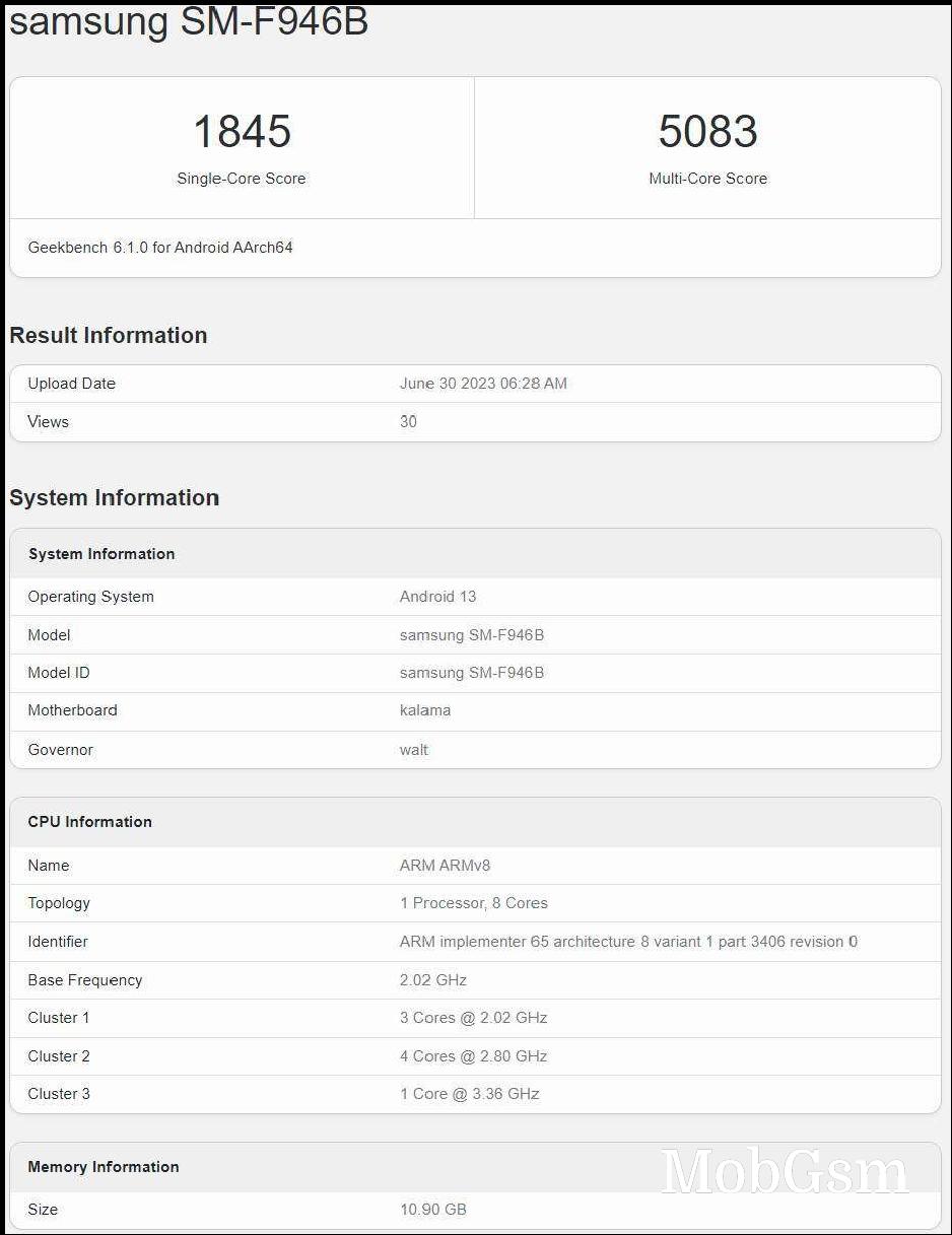 Global Samsung Galaxy Z Fold5 benchmarked on Geekbench