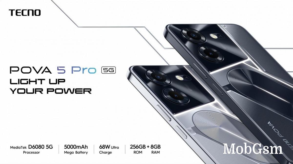 The Tecno Pova 5 Pro brings a more powerful Dimensity 6080 chipset, LED lights on its back