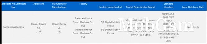 Honor Magic Vs 2 (VCA-AN00) certification on 3C database