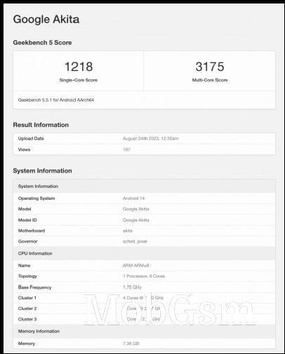 Pixel 8a on Geekbench 5