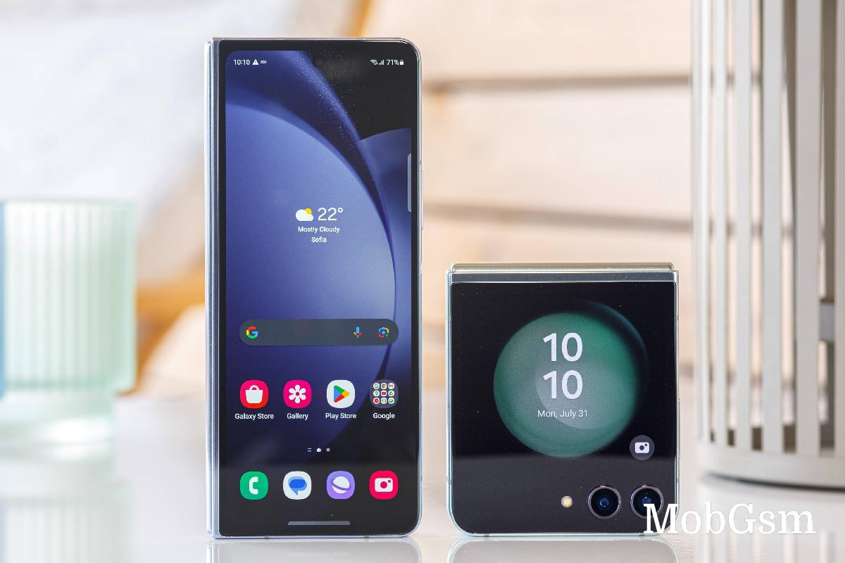 Samsung Galaxy Z Fold5 (left) with the Samsung Galaxy Z Flip5 (right)