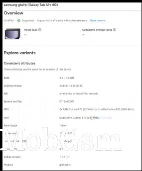 Samsung Galaxy Tab A9+ on Google Play Console