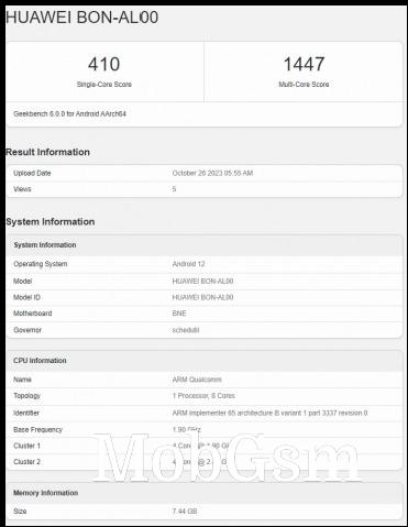 Huawei nova 11 SE Geekbench listing