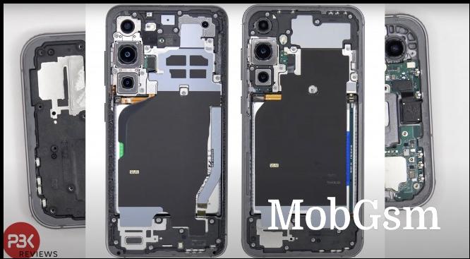 Galaxy S23 (left) and S23 FE (right) internals