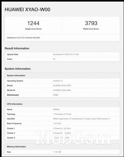 Huawei XYAO-W00 Geekbench scorecard